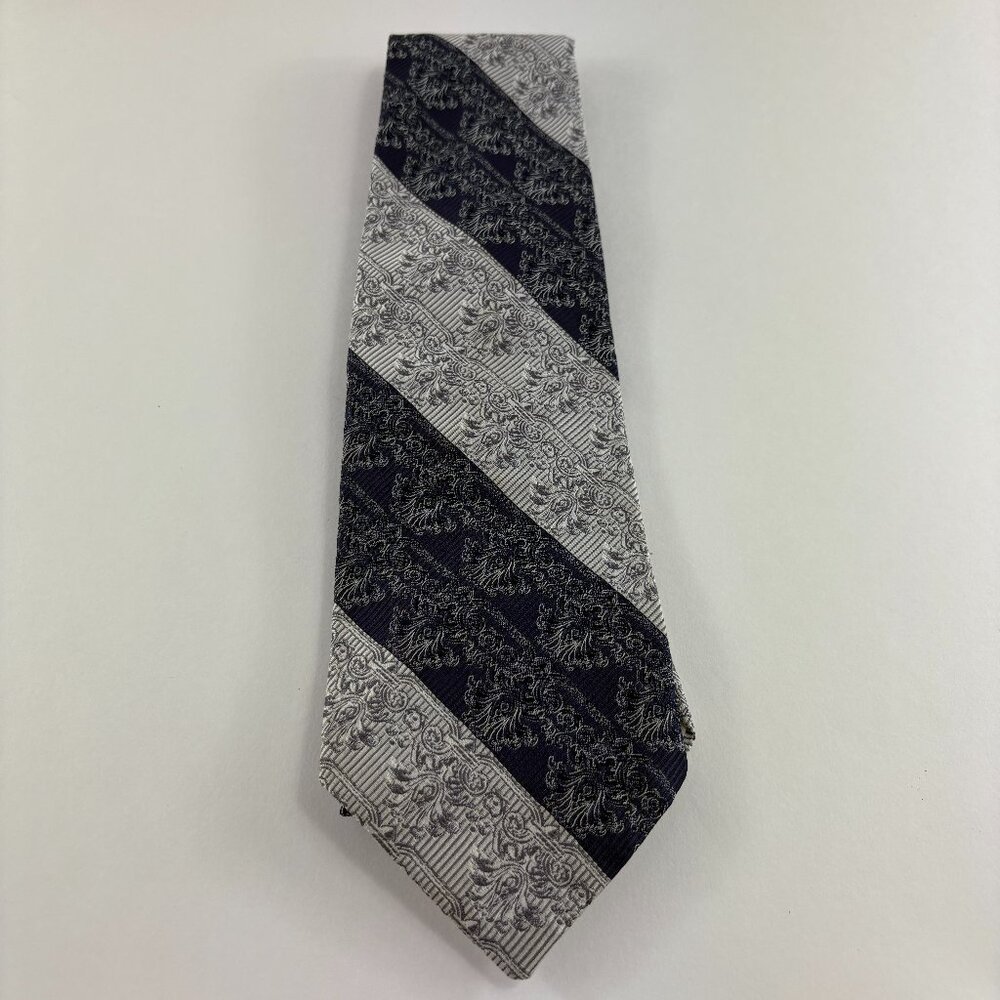 70's Grenada by Excello Navy Blue / Silver Men's Tie 4" x 55" Vintage